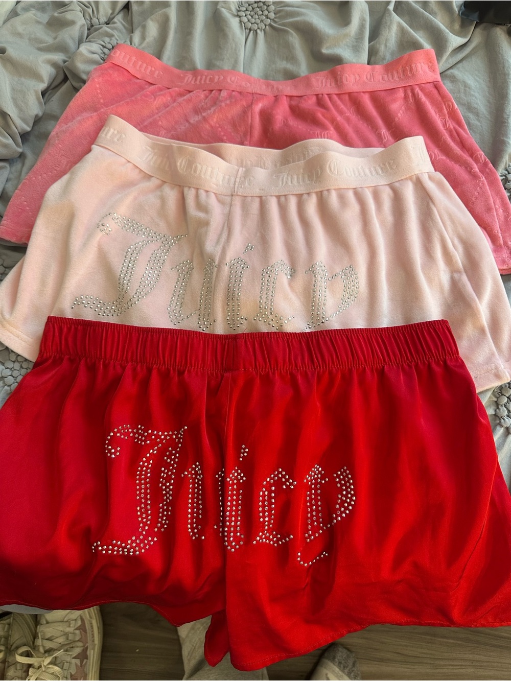Juicy Couture Rhinestone Logo Lounge Shorts in Red, Light Pink, Pink